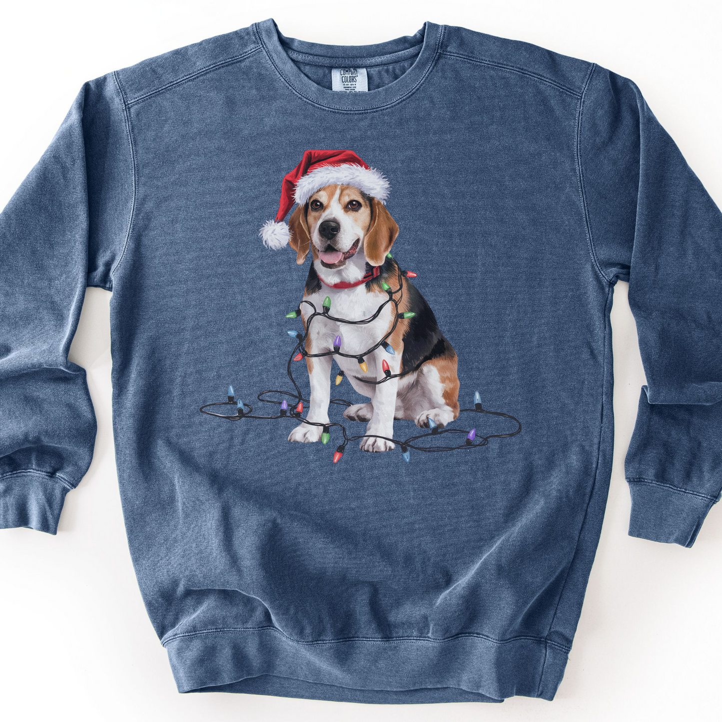Christmas Beagle Sweatshirt, Holiday Lights Dog, Santa Hat Mom, Dog Lover Apparel