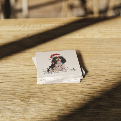 Personalized Tri-Color Cavalier King Charles Spaniel Christmas Coaster Set