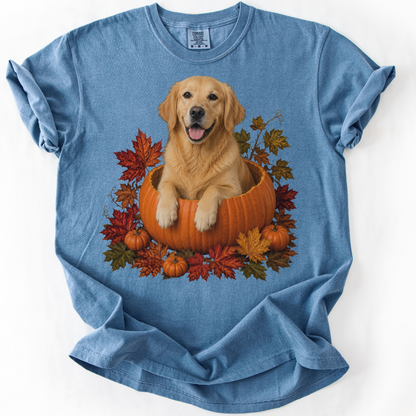 Golden Retriever Pumpkin Shirt Fall Dog Lover Autumn Comfort Colors Graphic Tee Gift Apparel
