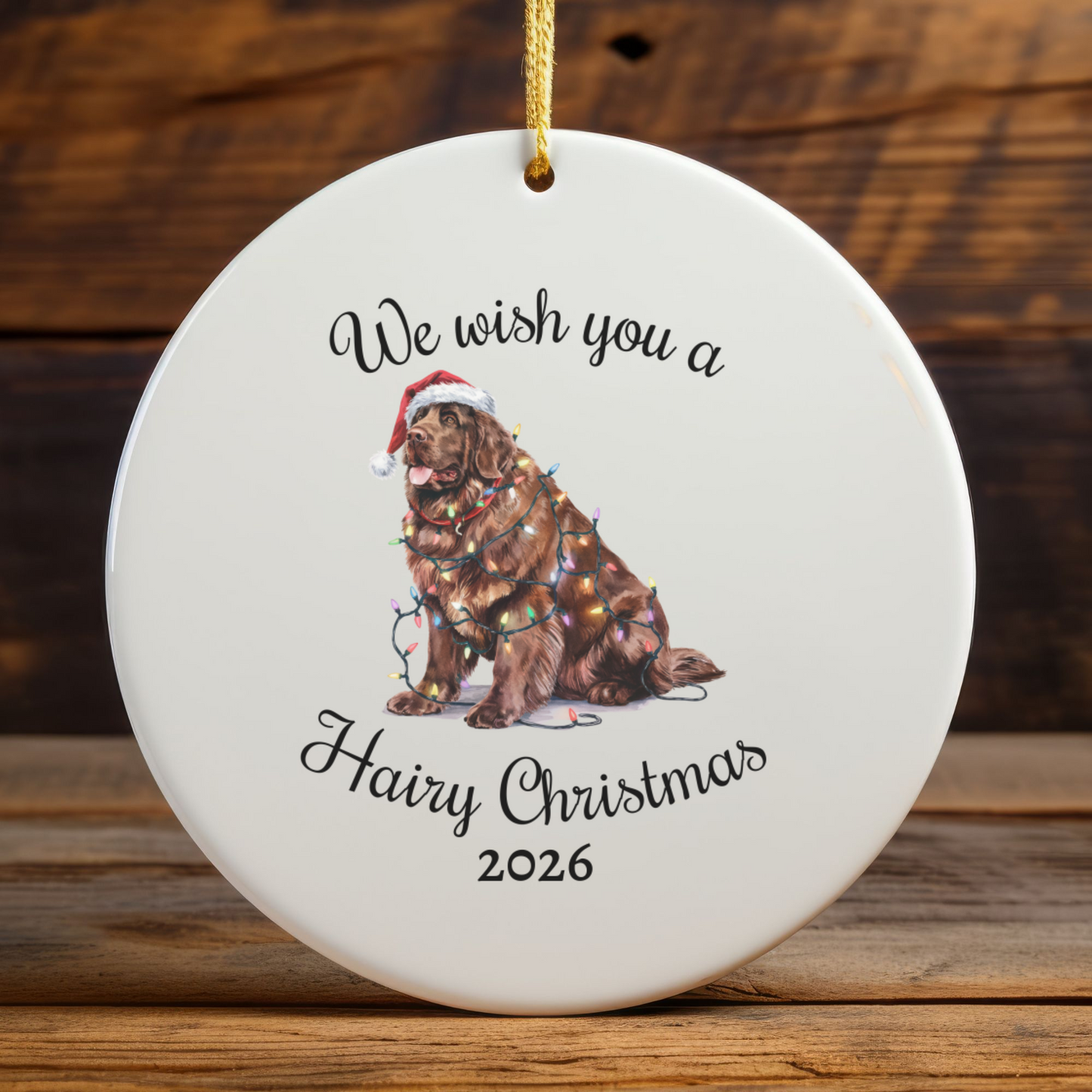 Christmas Brown Newfoundland Ornament, Christmas Lights Dog Keepsake