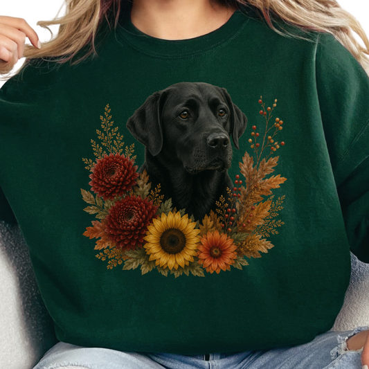Black Labrador Autumn Floral Sweatshirt