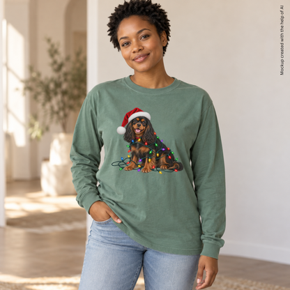 Black and Tan Cavalier Christmas Long Sleeve Shirt, Comfort Colors Holiday Tee, Cavalier Mom Gift