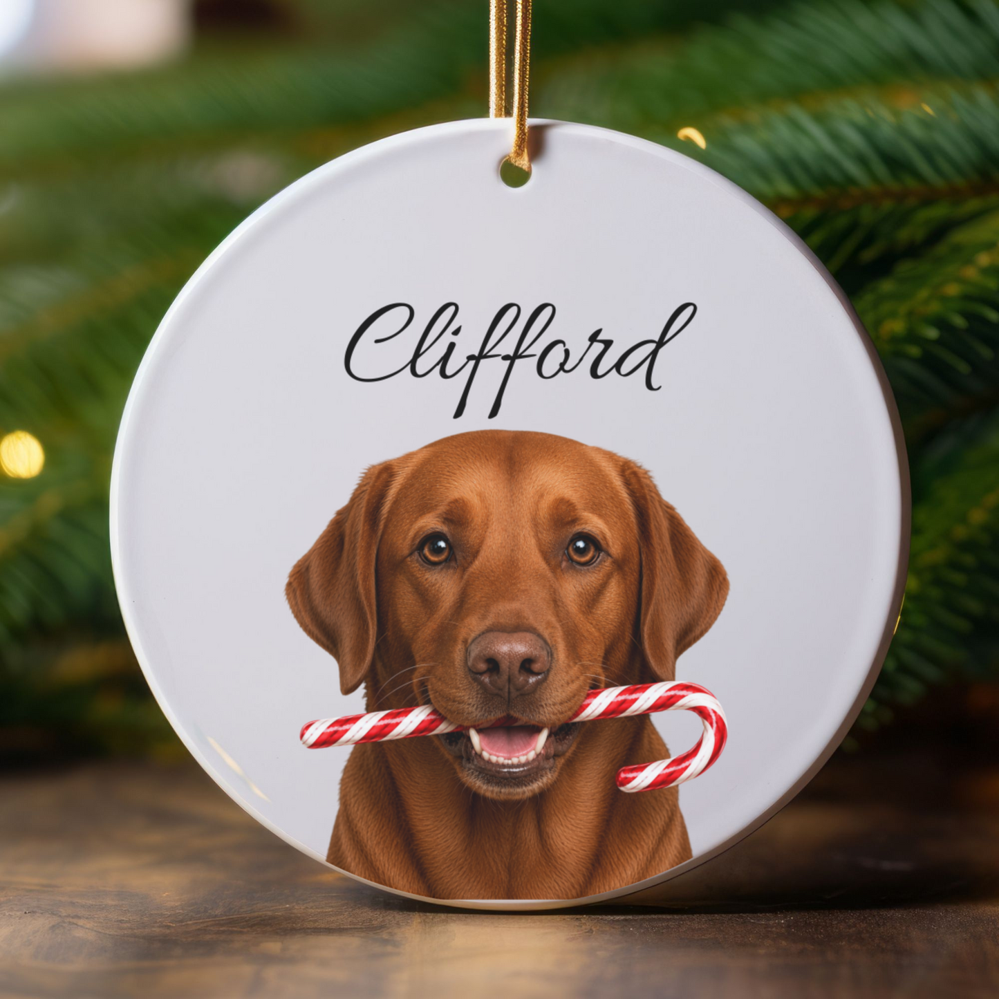 Personalized Fox Red Lab Candy Cane Ornament