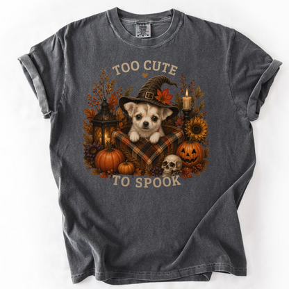 Custom Halloween Dog Shirt, Personalized Too Cute to Spook Comfort Colors Pet Portrait Tee