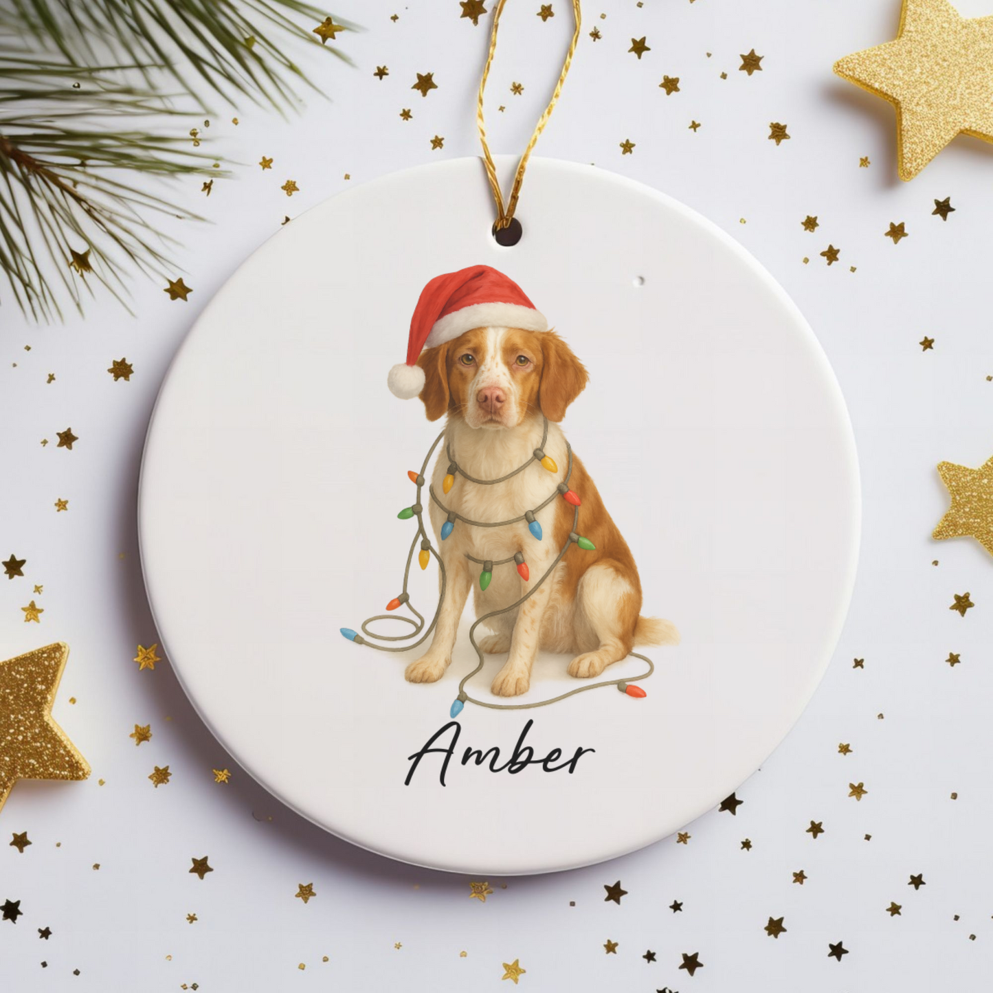 Personalized Brittany Spaniel Ornament, Ceramic Dog Lover Christmas Keepsake