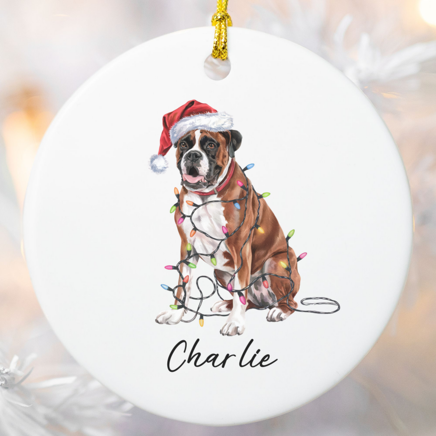 Personalized Boxer Christmas Ornament, Ceramic Dog Lover Gift, Custom Decor