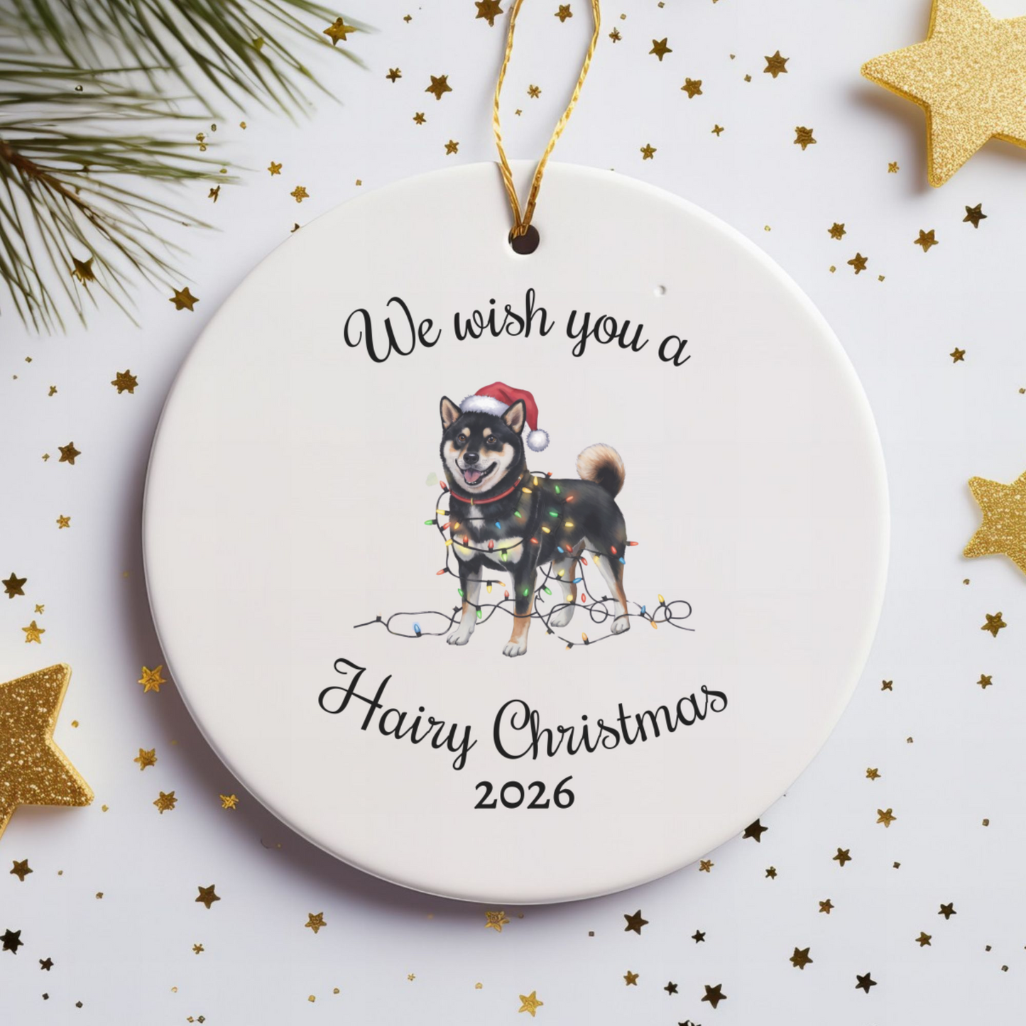 Christmas Black Shiba Inu Ornament, Christmas Lights Dog Keepsake