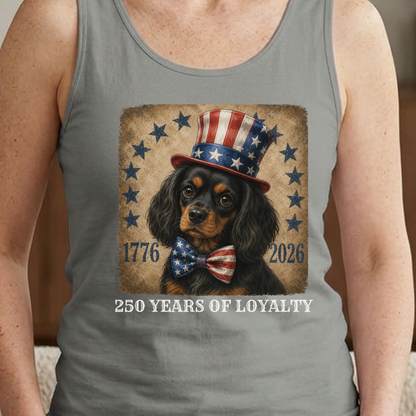 Black and Tan Cavalier Patriotic Tank Top, 250 Years of Loyalty