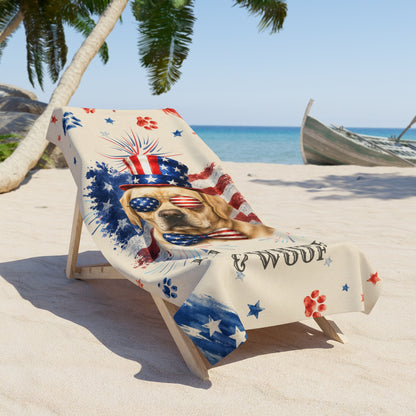 Yellow Labrador Patriotic Beach Towel