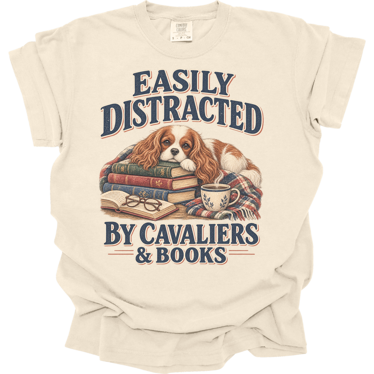 Blenheim Cavalier Shirt, Easily Distracted by Cavaliers and Books, Cavalier Mom Book Lover Tee