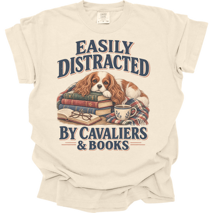 Blenheim Cavalier Shirt, Easily Distracted by Cavaliers and Books, Cavalier Mom Book Lover Tee