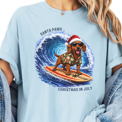 Christmas in July Gift for Dachshund Lovers, Santa Paws Beach Shirt