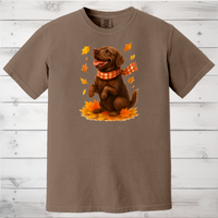 Load image into Gallery viewer, Chocolate Labrador Fall T-Shirt, Autumn Dog Sweatshirt, Pet Lover Gift, Cozy Canine Apparel, Chocolate Lab in Leaves
