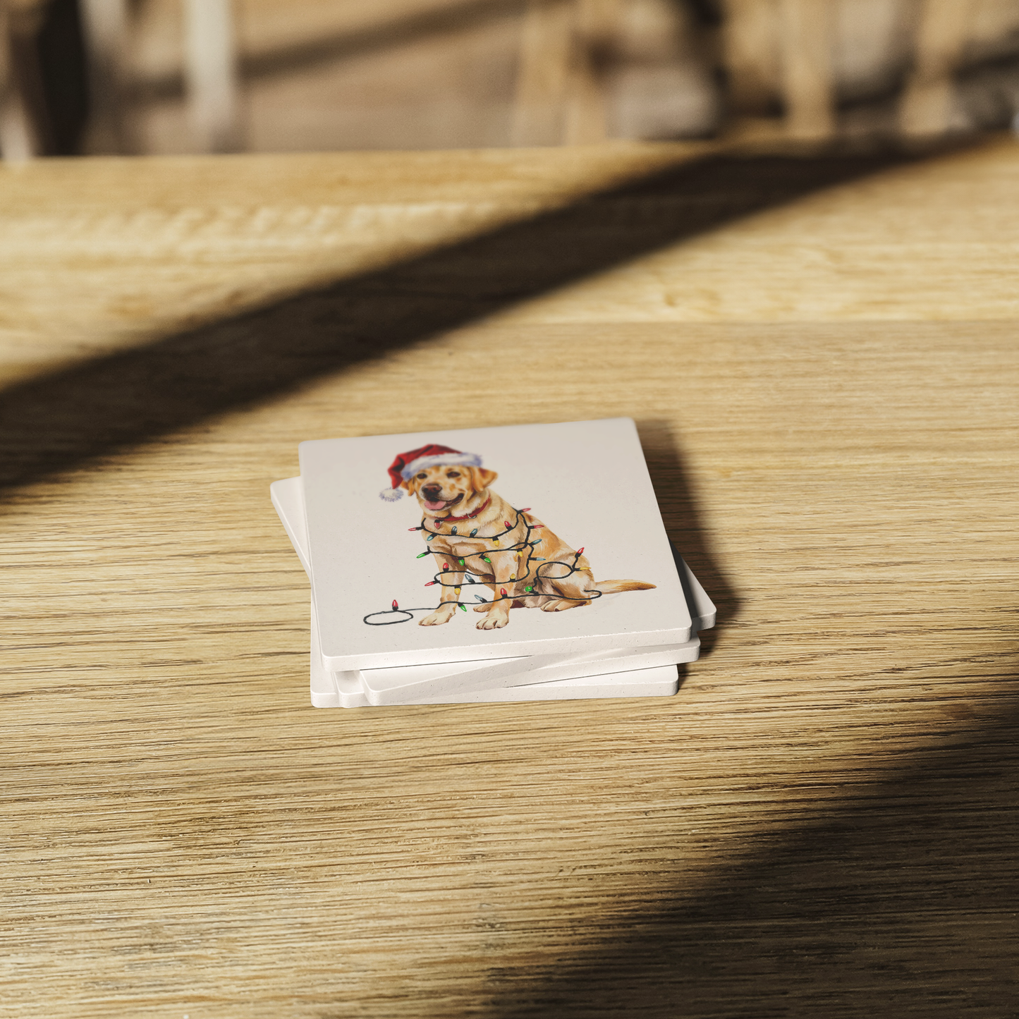 Personalized Yellow Lab Dog Christmas Lights Coasters