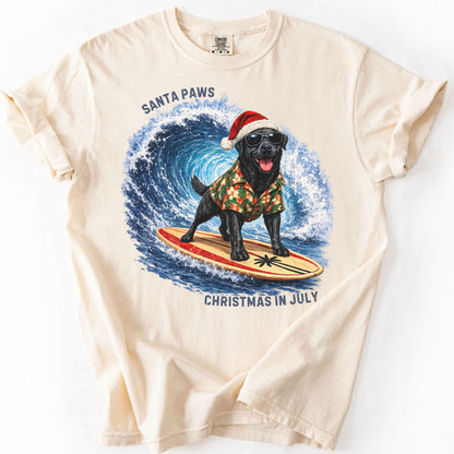 Christmas in July Gift for Black Lab Lovers, Santa Paws Beach Shirt