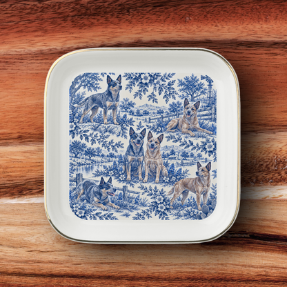 Australian Cattle Dog Blue Toile Jewelry Dish, Vintage Blue Heeler Trinket Tray Gift