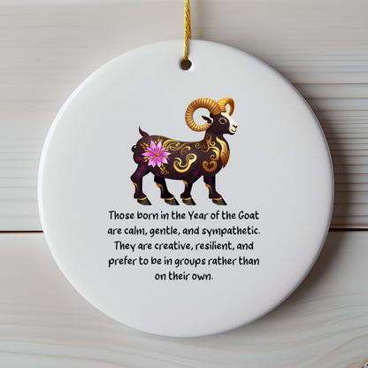 Chinese Zodiac Goat Ornament, Year of the Goat Horoscope Gift for Lunar New Year