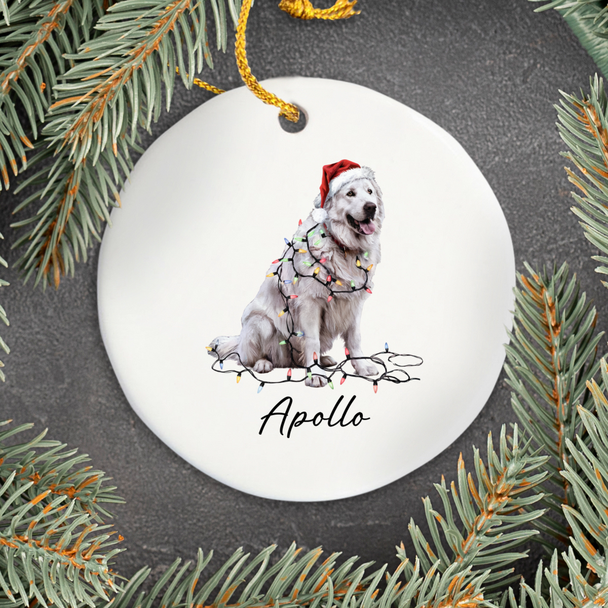 Personalized Great Pyrenees Ornament, Custom Dog Lover Gift, Holiday Pet Keepsake, Christmas Tree Decor, Round Festive Ornament