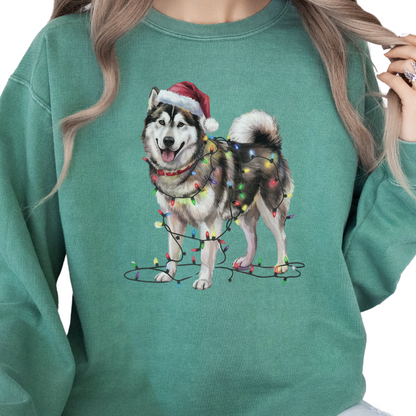Alaskan Malamute Christmas Lights Dog Sweatshirt, Malamute Mom Gift