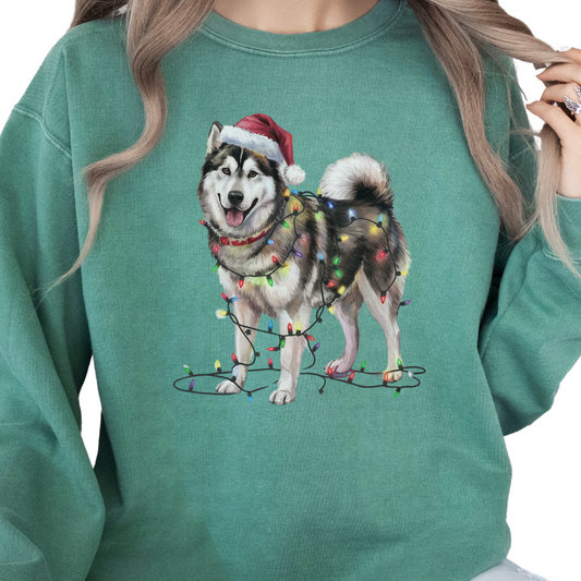 Alaskan Malamute Christmas Lights Dog Sweatshirt, Malamute Mom Gift