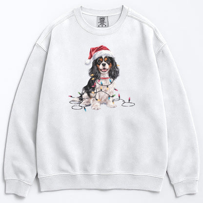 Tri-color Cavalier Christmas Sweatshirt, Holiday Dog Lover Gift, Cozy Festive Apparel, Santa Hat Spaniel, Pet Parent Sweater