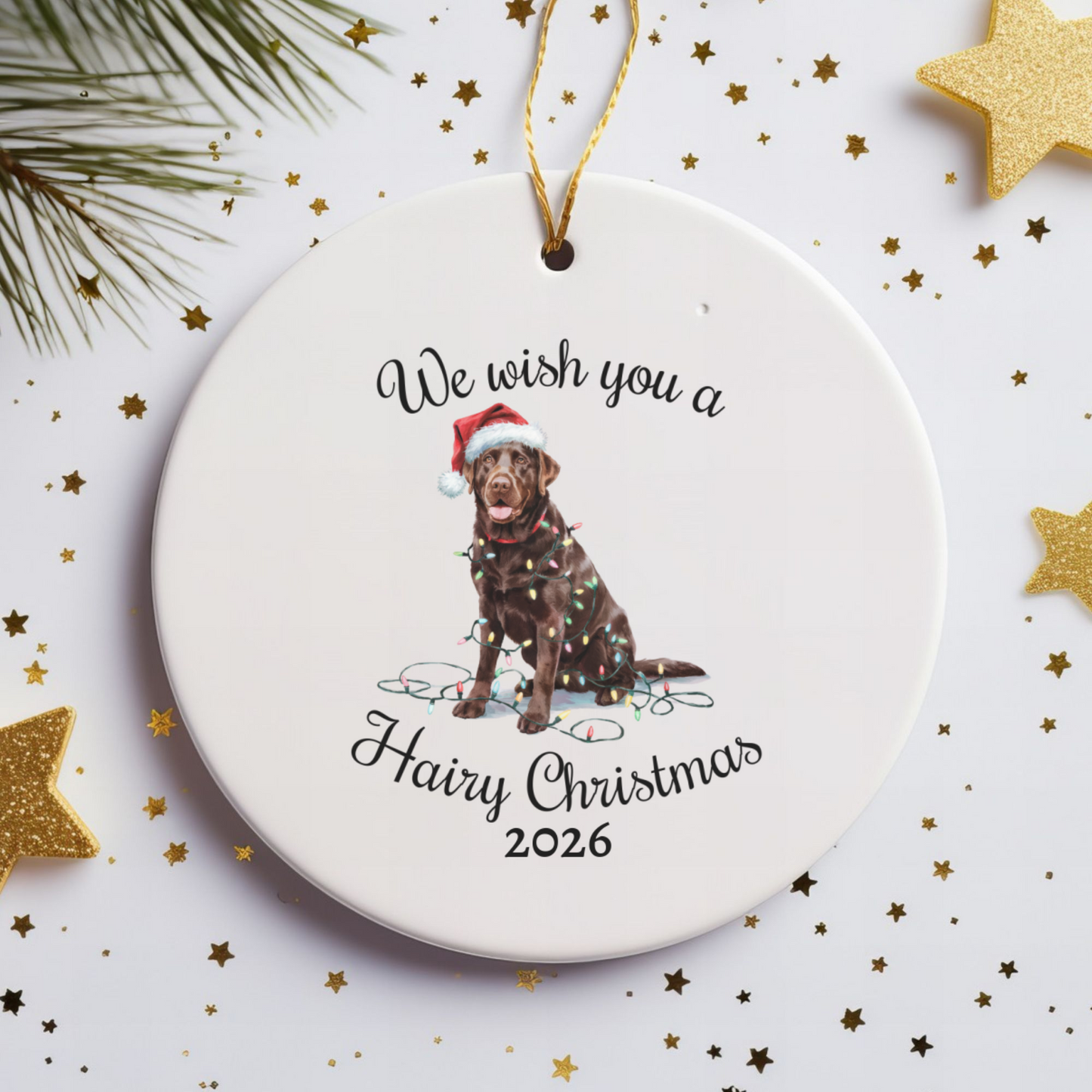Christmas Chocolate Labrador Ornament, Christmas Lights Dog Keepsake