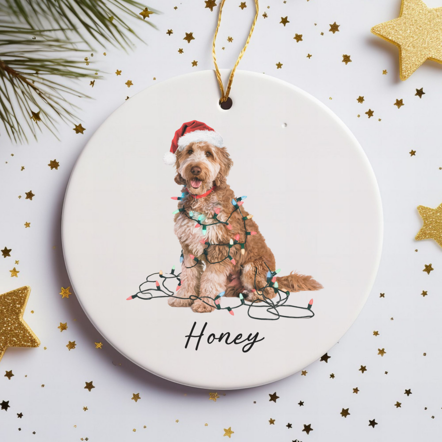 Personalized Goldendoodle Ceramic Ornament, Dog Lover Holiday Keepsake, Festive Xmas Tree Decoration
