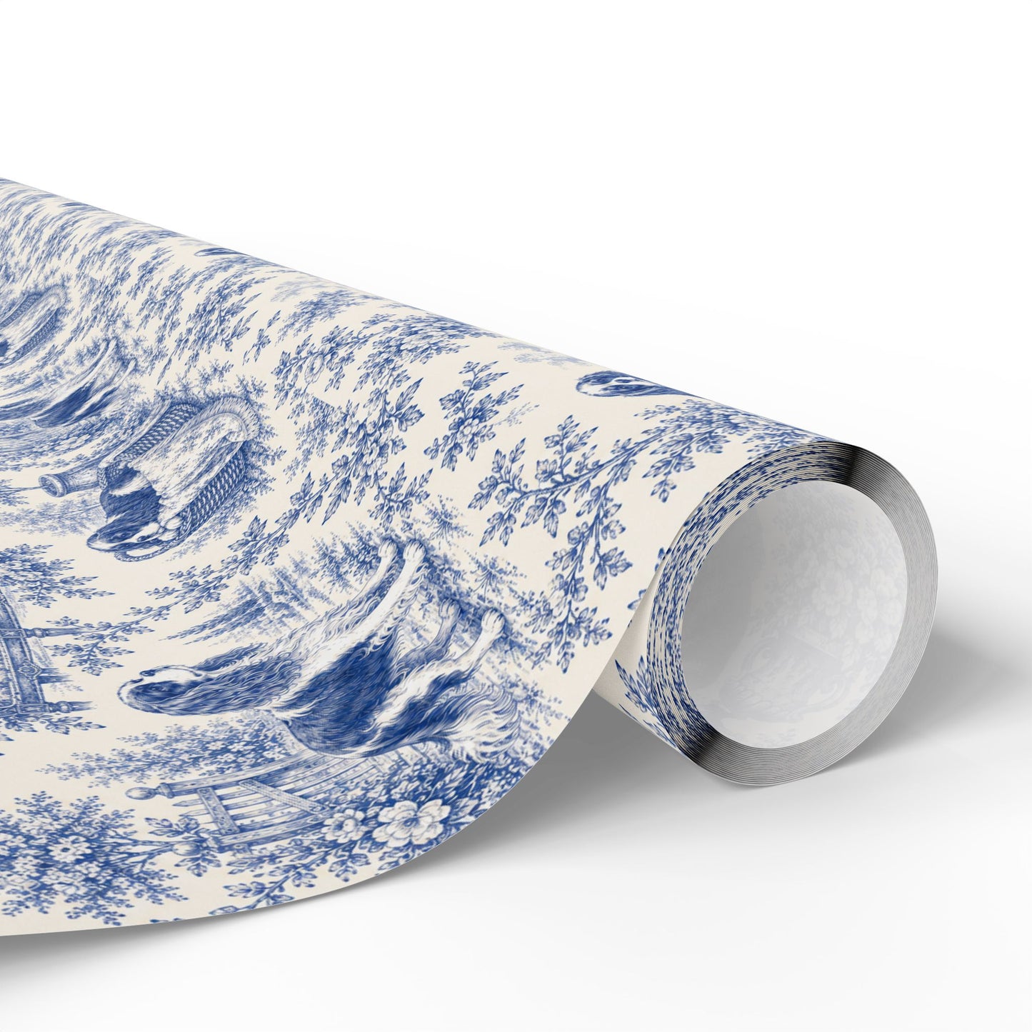 Cavalier Wrapping Paper, French Blue Toile Gift Wrap, Cavalier King Charles Spaniel Gift