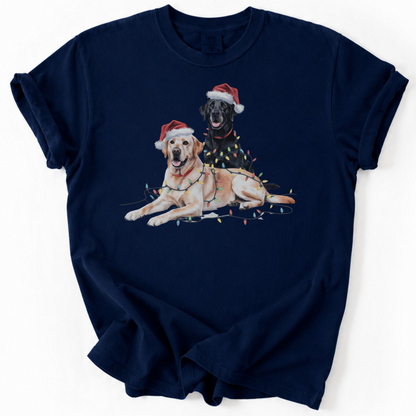 Christmas Labs Shirt, Cute Black and Yellow Labrador Retriever in Santa Hats & Lights, Holiday Dog Lover Gift, Funny Christmas Dog Tee