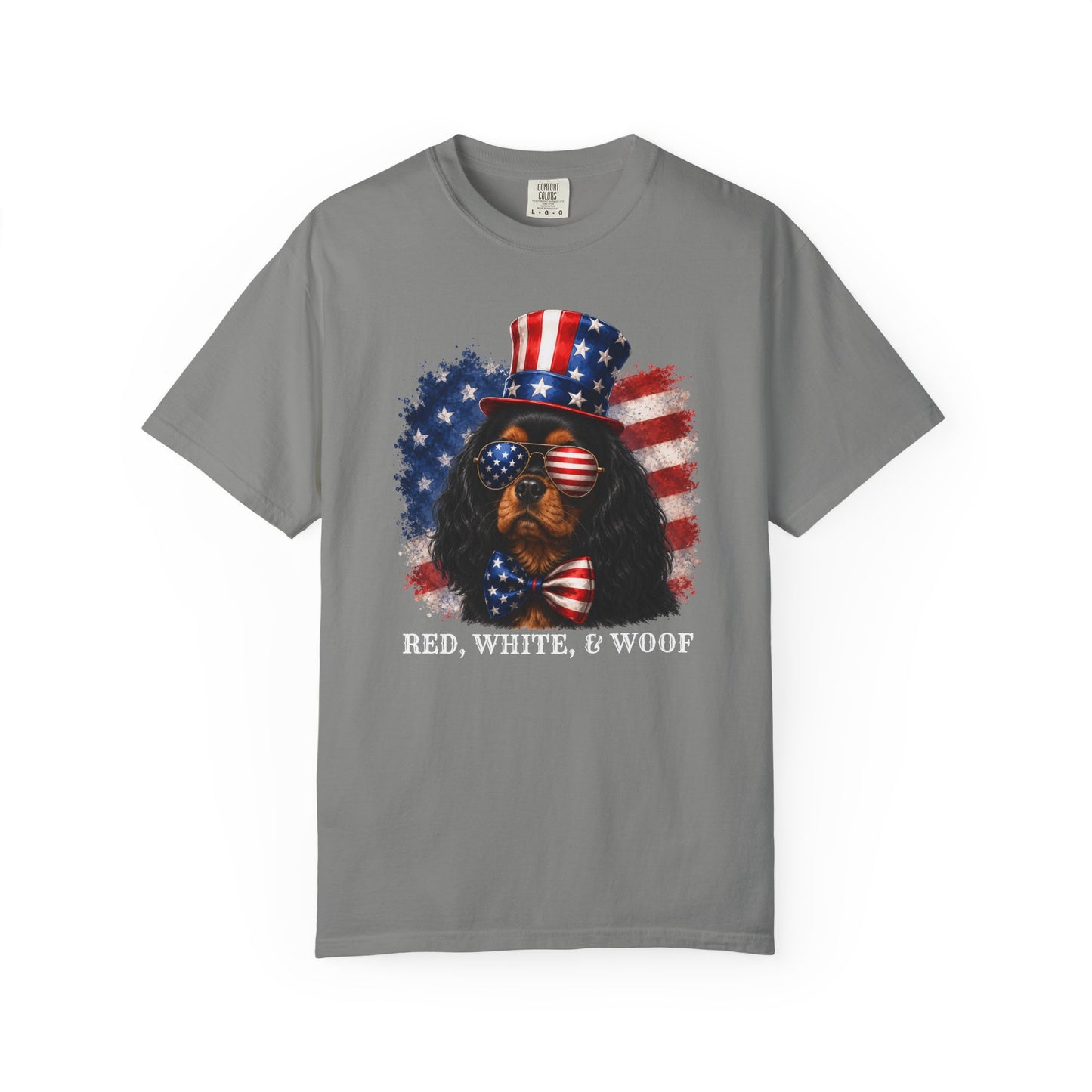 Patriotic Black And Tan Cavalier Red White & Woof Shirt