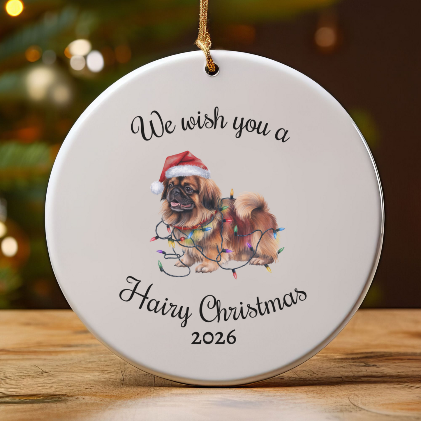 Christmas Pekingese Ornament, Christmas Lights Dog Keepsake