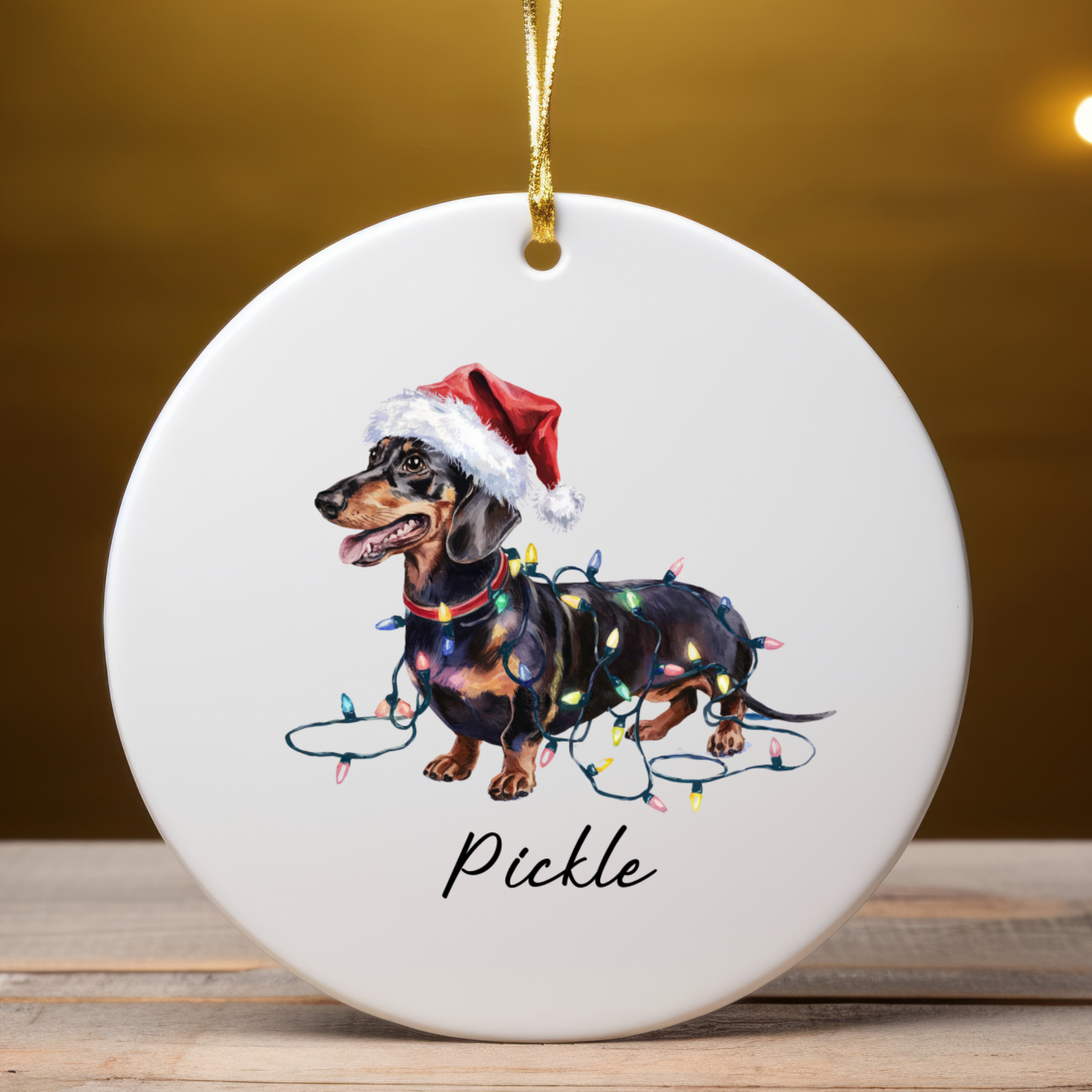 Personalized Black & Tan Dachshund Ornament, Dog Christmas Ornament, Custom Pet Name Holiday Decor Gift