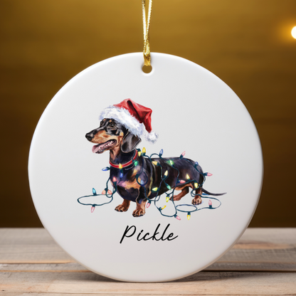Personalized Black & Tan Dachshund Ornament, Dog Christmas Ornament, Custom Pet Name Holiday Decor Gift