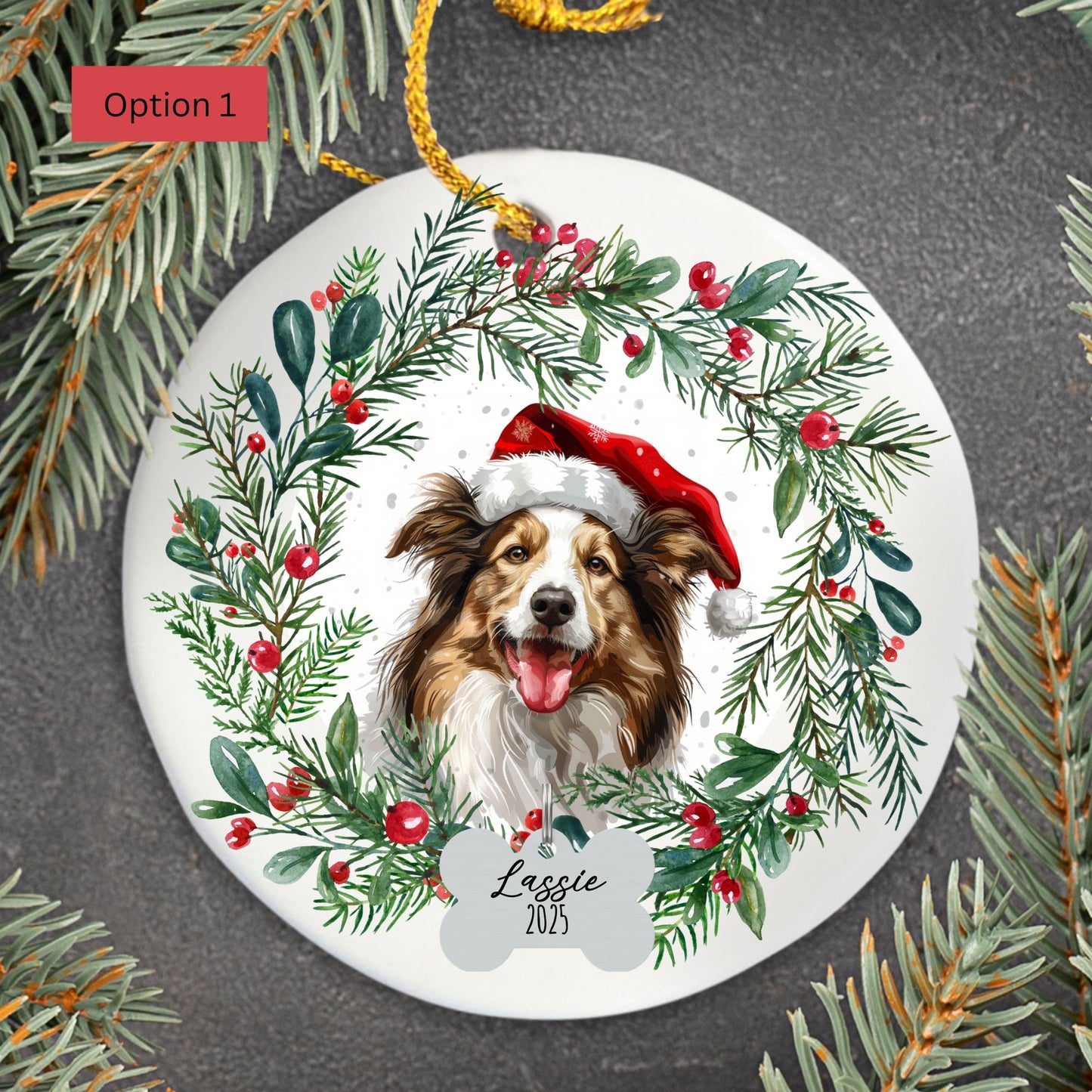 Personalized Collie Christmas Ornament