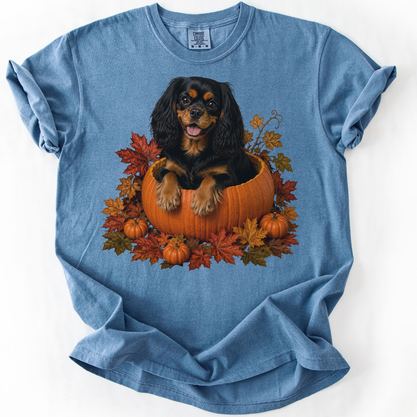 Black and Tan Cavalier Pumpkin Shirt Fall Dog Lover Autumn Comfort Colors Graphic Tee Gift Apparel