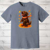 Load image into Gallery viewer, Chocolate Labrador Fall T-Shirt, Autumn Dog Sweatshirt, Pet Lover Gift, Cozy Canine Apparel, Chocolate Lab in Leaves
