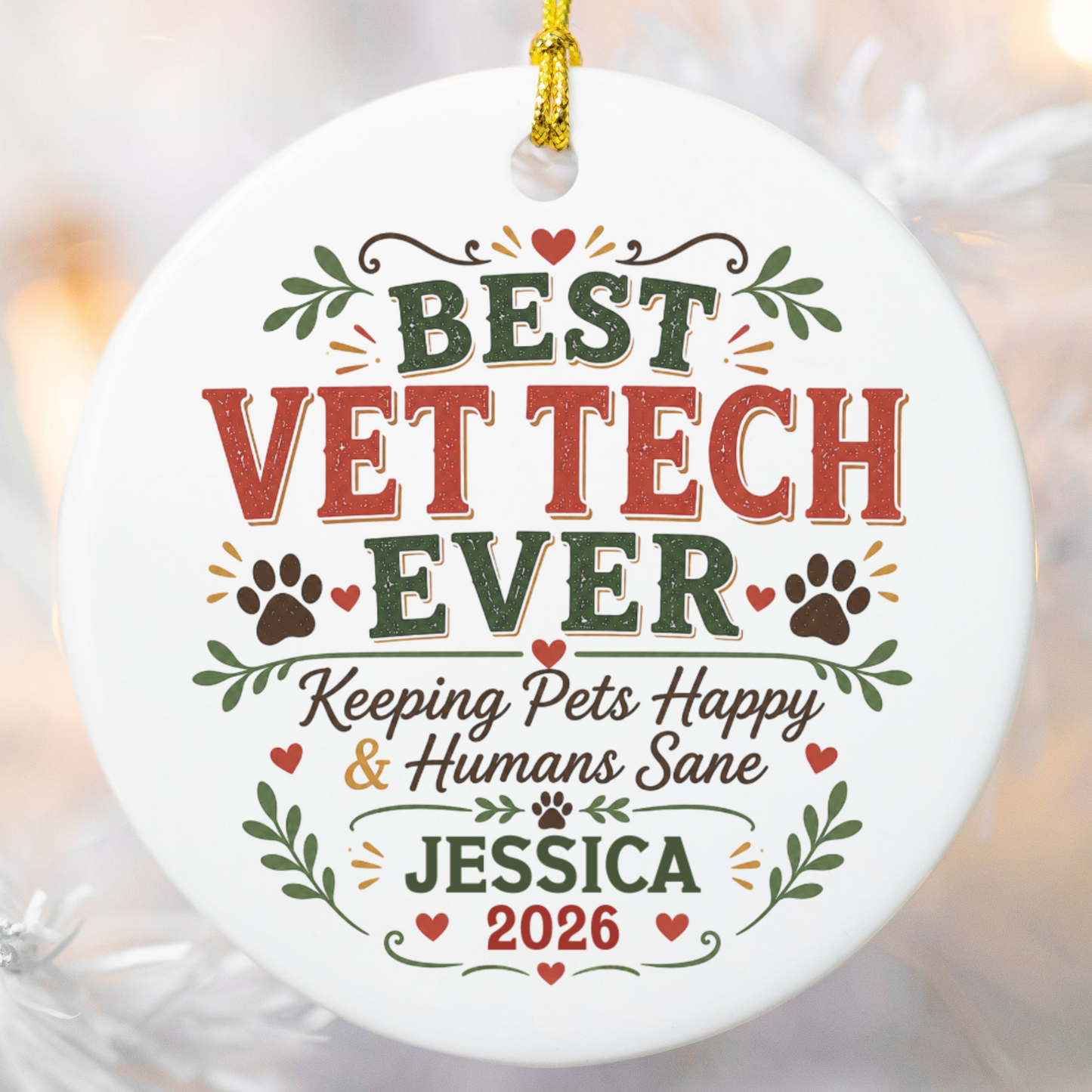 Personalized Vet Tech Ornament, Veterinary Technician Gift, Vet Tech Christmas Gift, Custom Name Ornament