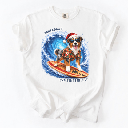 Christmas in July Gift for Australian Shepherd Lovers, Santa Paws Beach Shirt