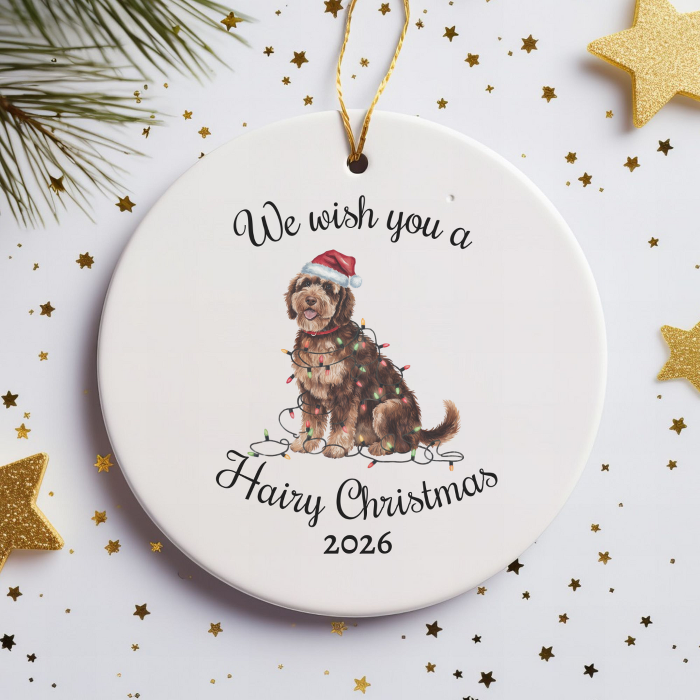 Christmas Portuguese Water Dog Ornament, Christmas Lights Dog Keepsake