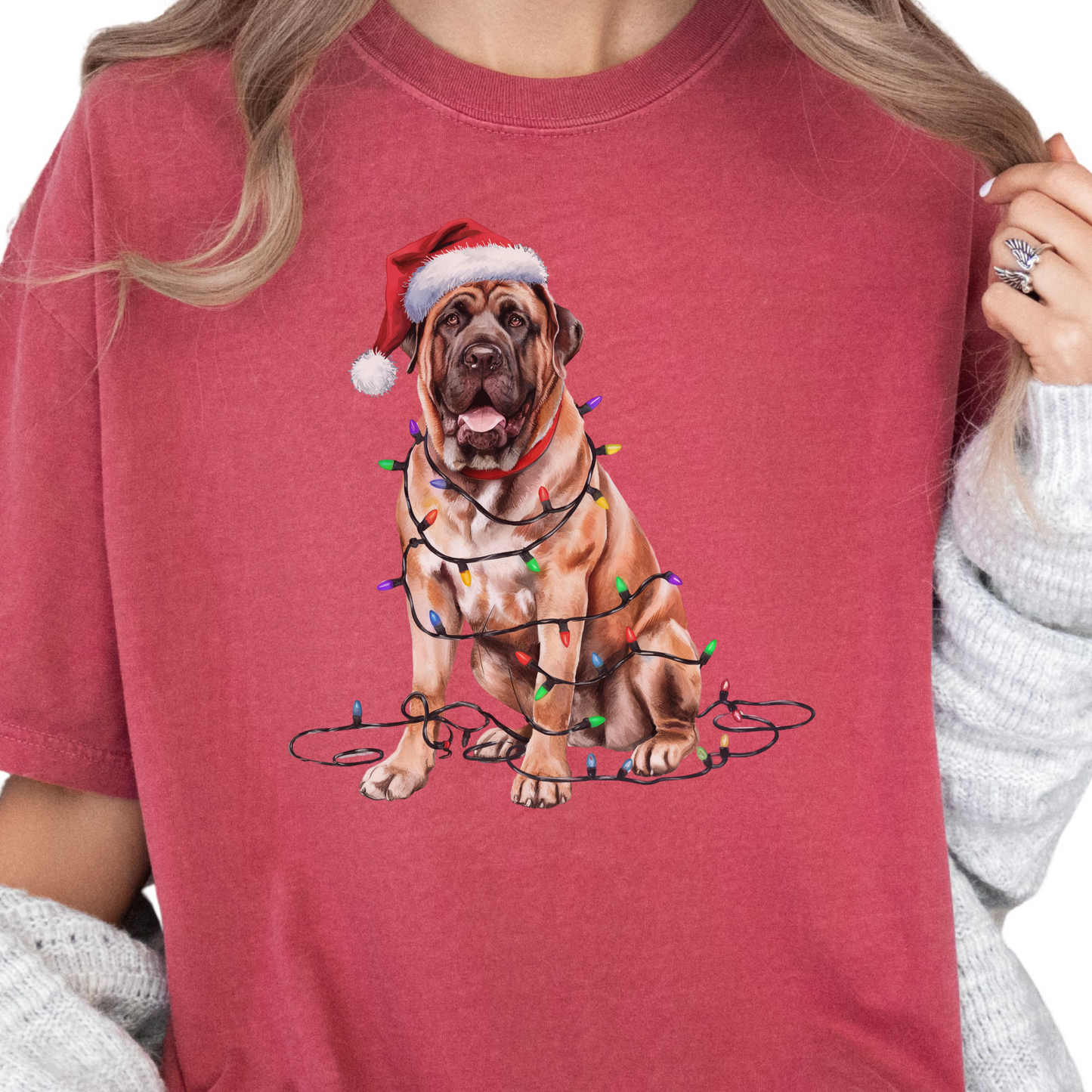 Christmas Mastiff Shirt, Christmas Lights Dog Shirt, Christmas Dog, Mastiff Mom Shirt, Gift for Dog Lover, Mastiff
