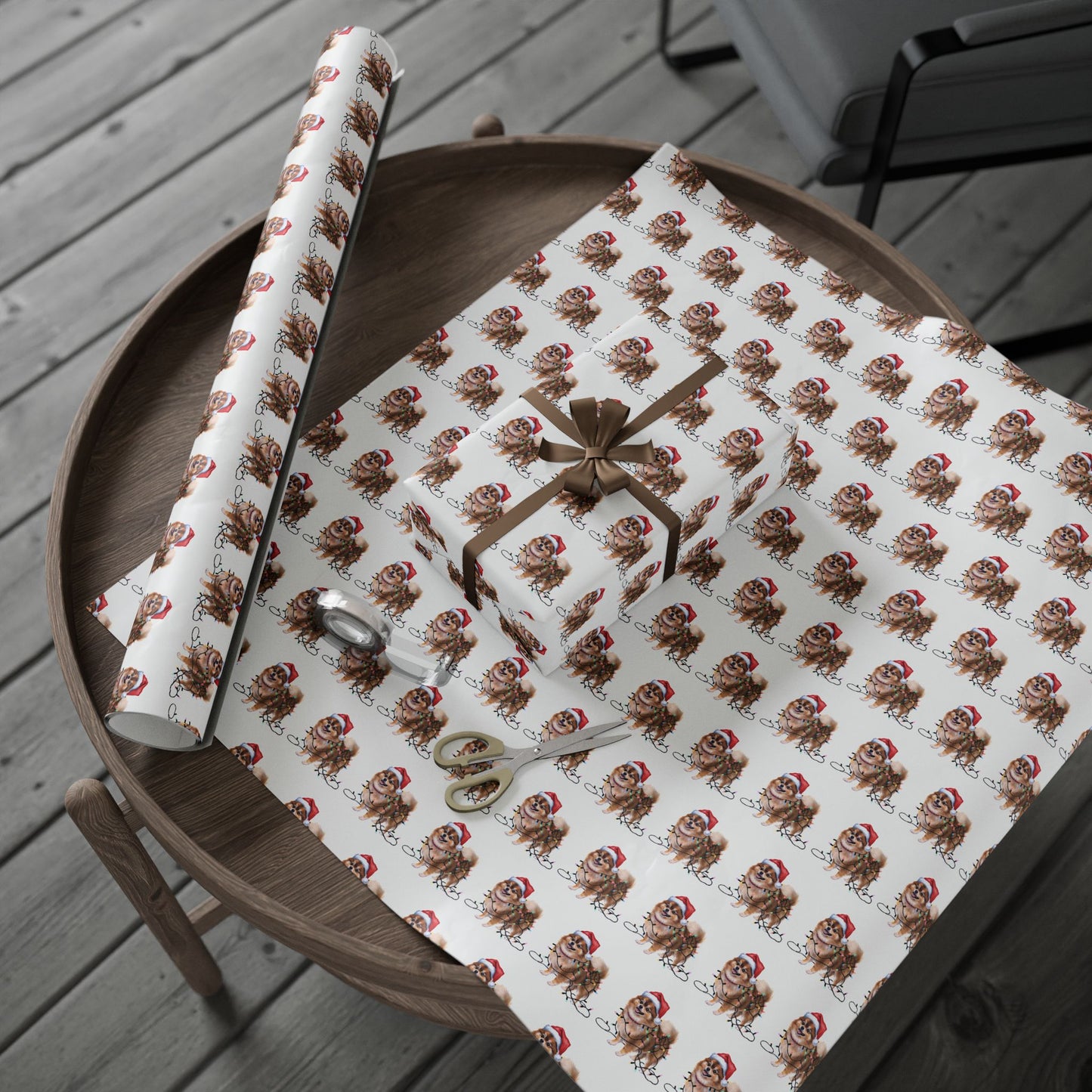 Pomeranian Christmas Lights Wrapping Paper
