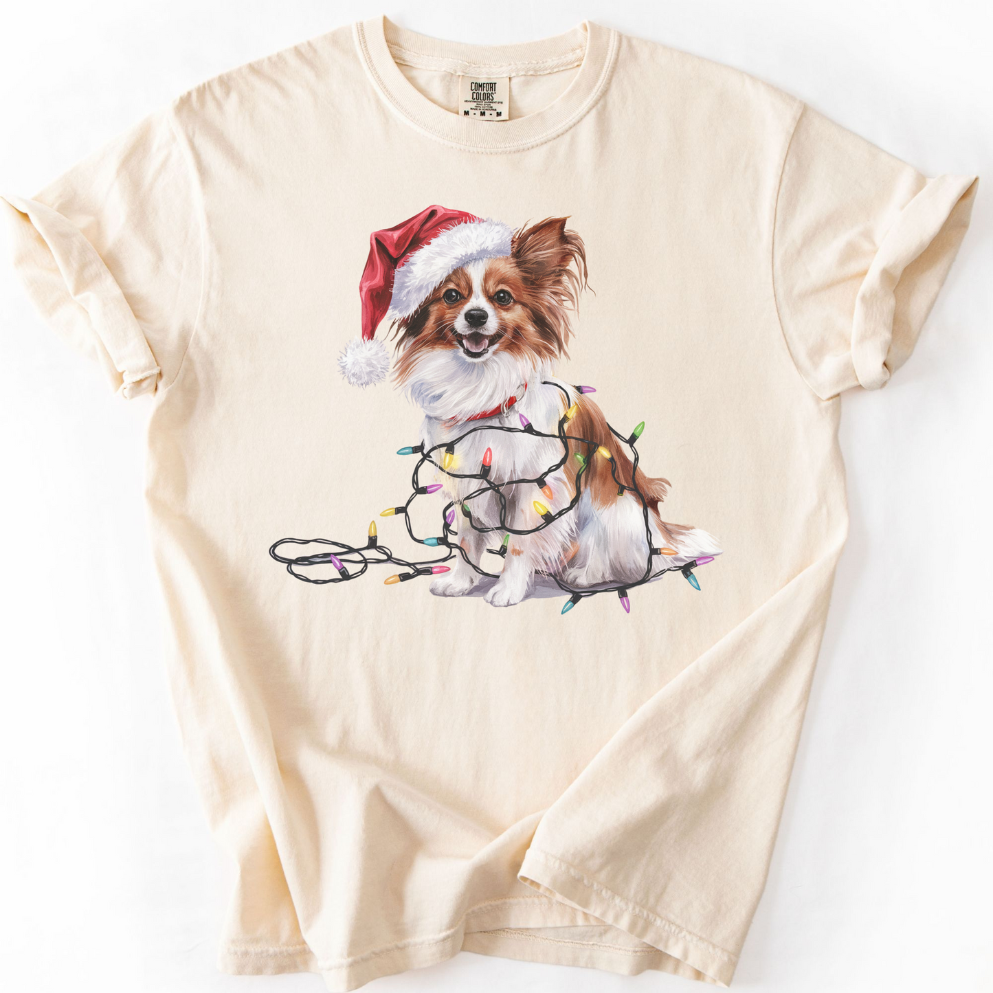 Papillon Christmas Lights Shirt, Festive Holiday Tee for Small Dog Lovers