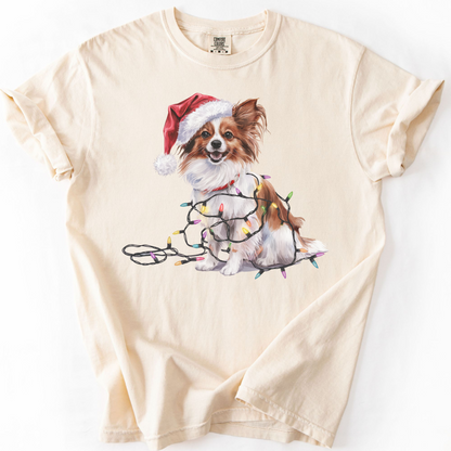 Papillon Christmas Lights Shirt, Festive Holiday Tee for Small Dog Lovers