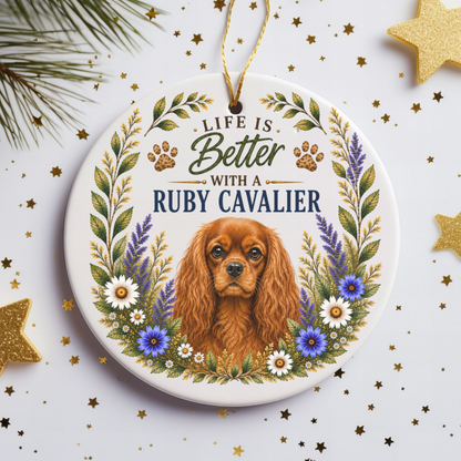 Ruby Cavalier Ornament, Cavalier King Charles Spaniel Gift, Dog Mom Keepsake, Ruby Cavalier Gift