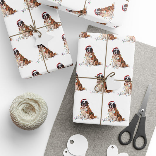 Saint Bernard Christmas Lights Wrapping Paper