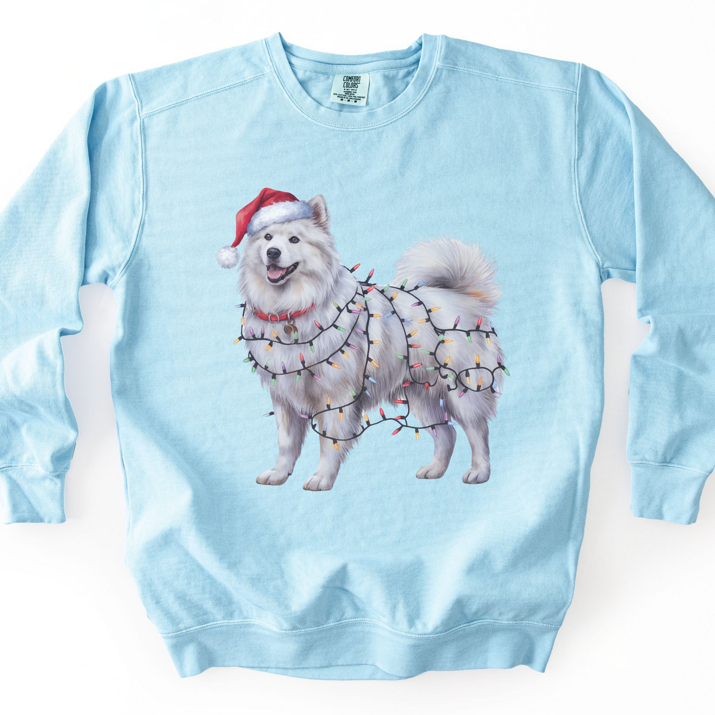 Christmas Samoyed Dog Sweatshirt, Festive Lights Dog Lover Gift