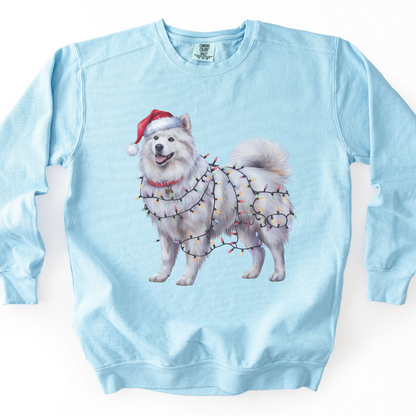 Christmas Samoyed Dog Sweatshirt, Festive Lights Dog Lover Gift
