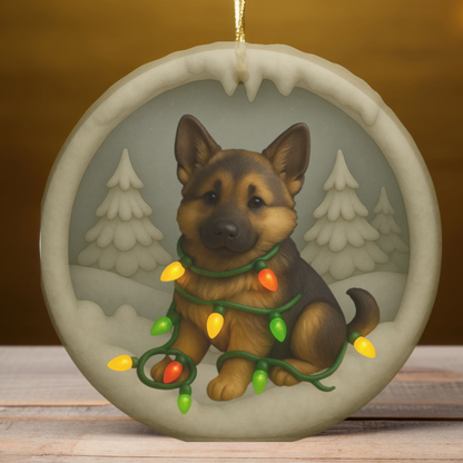 Personalized German Shepherd Christmas Ornament, 3D Clay-Style Dog Keepsake with Lights