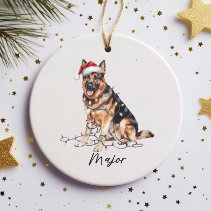 German Shepherd Ornament Ceramic Keepsake Christmas Dog Lover Gift Personalized Xmas Decor