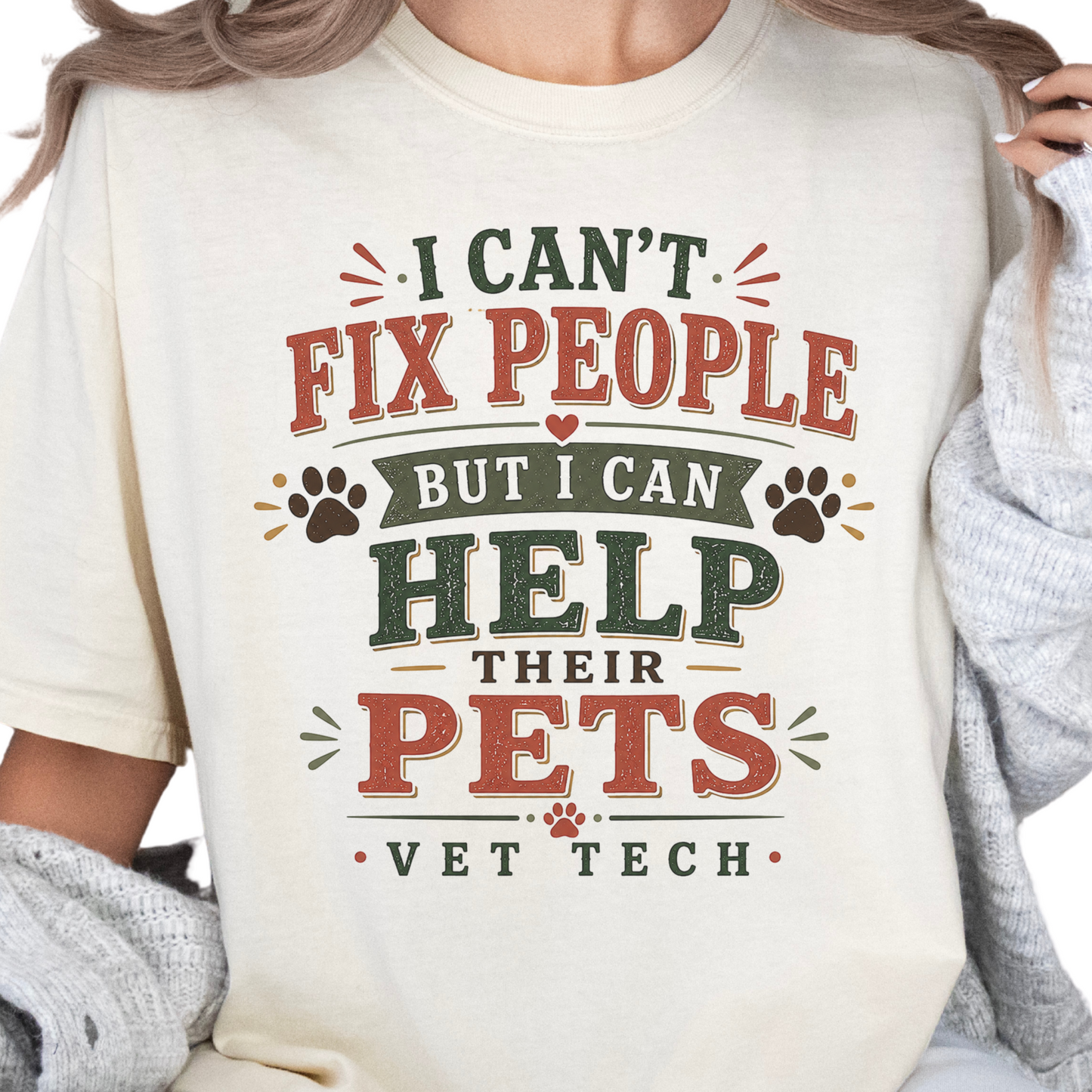 Vet Tech Shirt, Funny Veterinary Technician Gift, I Can't Fix People Vet Tech Tee